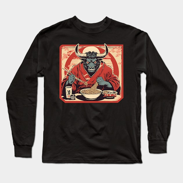 Minotaur eat ramen Long Sleeve T-Shirt by Ilustradamus